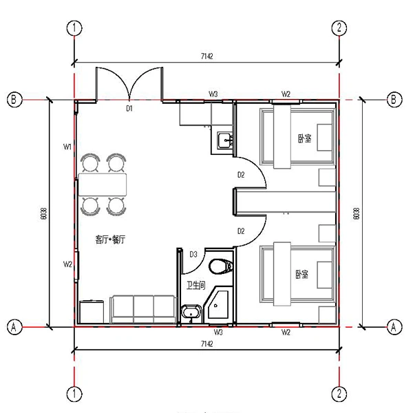product-600-600 43m2 expandable prefab house layout_1